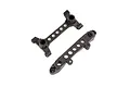 Two black plastic RC shock tower mounts with multiple mounting holes, shown from an overhead angle on a white background.