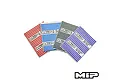 A set of four colorful adhesive wraps for MIP hex drivers, each featuring striped patterns and size labels like 2.5 and 3/32, arranged on a white background.