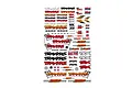 A sheet of assorted Traxxas brand decals featuring logos, text, and racing graphics on a white background.