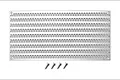 A rectangular silver stainless steel front grill with a triangular mesh pattern and four small mounting screws below it.