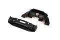 Two black ARRMA Felony 6S BLX replacement parts, a front splitter and a rear diffuser, isolated on a white background.