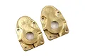 Two Yeah Racing brass high mass rear portal axle covers with a machined finish and YR logo on a white background.