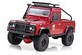 A red RGT 1/16 scale RC rock crawler truck with black trim, roof rack, and off-road tires, shown against a white background.