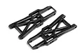 Two black plastic front lower suspension arms for a Maverick RC vehicle, shown from an angled top-down perspective on a white background.