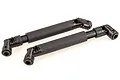 Two black telescopic CVD drive shafts for RC vehicles, featuring universal joints at both ends and a protective sleeve.