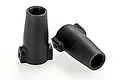 Two black plastic rear straight axle covers for an RC car, shown from different angles against a white background.