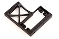 A black plastic RC servo mount component with a structural X-brace design and multiple screw holes, isolated on a white background.