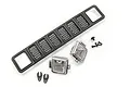 HSP RC car grill insert with two chrome LED light housings and small mounting hardware on a white background.