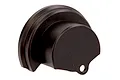 A black, semi-circular aluminium motor cover for an RC car, featuring a mounting hole at the bottom.