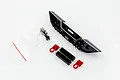 HSP black aluminium rear bumper set with red D-ring shackles, mounting brackets, and hardware in a plastic bag on a white background.
