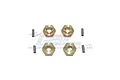Four brass wheel hex adapters and four small metal pins for SCX24 RC cars, arranged on a white background with a GPM Racing logo watermark.