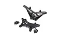 Black plastic front and rear shock towers for Losi Mini-T 2.0 RC car on a white background.