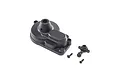 A black plastic gear cover set for a Losi RC vehicle, including the main cover, a small plastic component, and two screws.