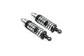 Two Losi gunmetal aluminium adjustable RC front shock absorbers shown at an angle against a white background.