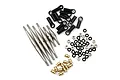 A set of Yeah Racing gunmetal steel suspension linkages for the Axial SCX24, including metal rods, black plastic rod ends, brass pivot balls, nuts, and O-rings.