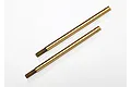 Two gold-colored titanium nitride coated shock shafts for Traxxas RC vehicles, shown against a white background.