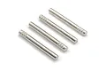 Four silver-coloured metal RC spare part pins with knurled ends arranged diagonally on a white background.