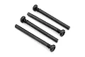 Four black metal suspension hinge bolts for Blackzon 1/16 Slayer RC car, arranged on a white background.