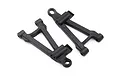 Two black plastic front lower suspension arms for a BlackZon 1/16 scale RC car, shown from a top-down perspective against a white background.