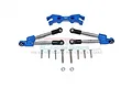 GPM Racing blue aluminium rear tie rods and stabilizer set for 1/10 RC cars, including mounting hardware and screws on a white background.