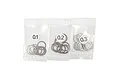 Three small plastic bags containing stainless steel washer shims, labeled 0.1, 0.2, and 0.3 respectively.