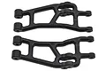 Two black RPM rear lower suspension arms for Losi 1/16 Mini-T 2.0, marked with L and R, isolated on a white background.
