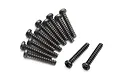 A set of twelve black button head screws with coarse threads, arranged in a group on a white background.