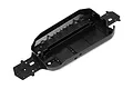 A black plastic main chassis tub for a 1/10 scale Maverick Strada Evo RC car, shown from a high-angle perspective.