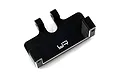 A black aluminium servo mount for RC vehicles with the Yeah Racing logo engraved on the front surface.