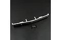 Silver aluminium front bumper for SCX24 RC crawler by Yeah Racing with included mounting screws on a black background.
