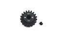 A black Yeah Racing 19T 1Mod pinion gear with a small grub screw on a white background.