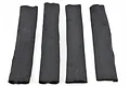 Four black fabric shock covers for Traxxas X-Maxx RC cars arranged side-by-side on a white background.