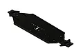 A black anodized aluminium long wheelbase RC chassis plate for ARRMA vehicles, shown from a high-angle perspective against a white background.
