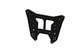 A black aluminium rear shock tower for an ARRMA RC vehicle, featuring a flat, angular design with multiple mounting holes and two central cutouts.