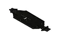 A black aluminium short wheelbase main chassis plate for an ARRMA RC vehicle, shown from an elevated angle against a white background.