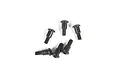 A set of six black metal partial thread button head screws arranged on a white background.