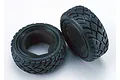 Two black Traxxas Anaconda 2.2-inch front RC buggy tyres with foam inserts, shown against a plain white background.