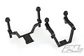 Two black plastic RC car body mount assemblies for the Traxxas Maxx 4S, featuring adjustable vertical posts and mounting bases.