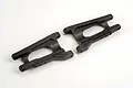 A pair of black Traxxas Race Series rear suspension arms for RC vehicles, shown from a top-down perspective on a white background.