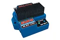 Traxxas EVX-2 waterproof electronic speed controller with black heat sinks and blue plastic casing on a white background.