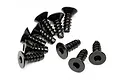A cluster of ten black HPI Racing 3x8mm coarse thread countersunk head screws on a white background.