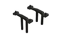 Two black plastic RC body mount components from Arrma, featuring dual vertical posts and horizontal support arms with mounting pegs.