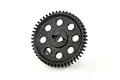 A black plastic 48T spur gear for an RC car, featuring a central keyed hole and six circular weight-reduction cutouts.