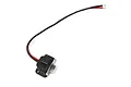 A Yeah Racing waterproof on/off switch with a black plastic housing, a white rubber button cover, and red and black wires with exposed ends.