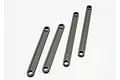 Four grey plastic suspension linkages of varying lengths arranged diagonally on a white background.