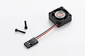 Hobbywing 20x8mm cooling fan with black housing, red and black wires, a connector, and two mounting screws on a white background.