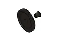 A black plastic spur gear and a separate matching slipper clutch hub component isolated on a white background.