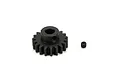 A black metal 19-tooth pinion gear for RC cars, shown with a small grub screw on a white background.
