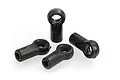 Four black plastic RC steering linkage ball ends arranged on a white background.