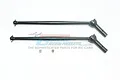 Two black hardened steel CVD drive shafts for RC cars, shown with two small grub screws on a white background with a GPM Racing logo.